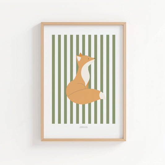 Children's Woodland Fox Print - Green Stripes