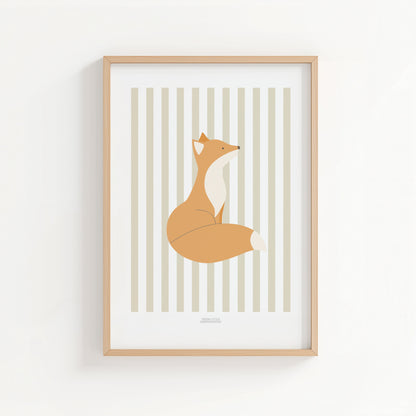 Children's Woodland Fox Print - Oatmeal Stripes