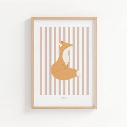 Children's Woodland Fox Print - Pink Stripes