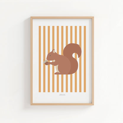 Children's Woodland Squirrel Print - Orange Stripes