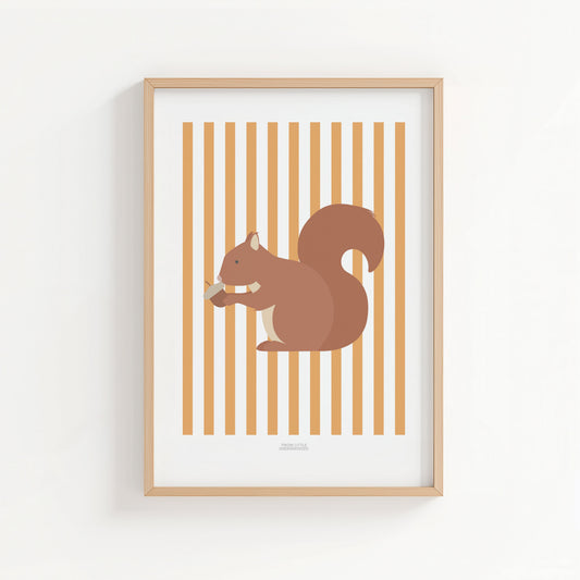 Children's Woodland Squirrel Print - Orange Stripes