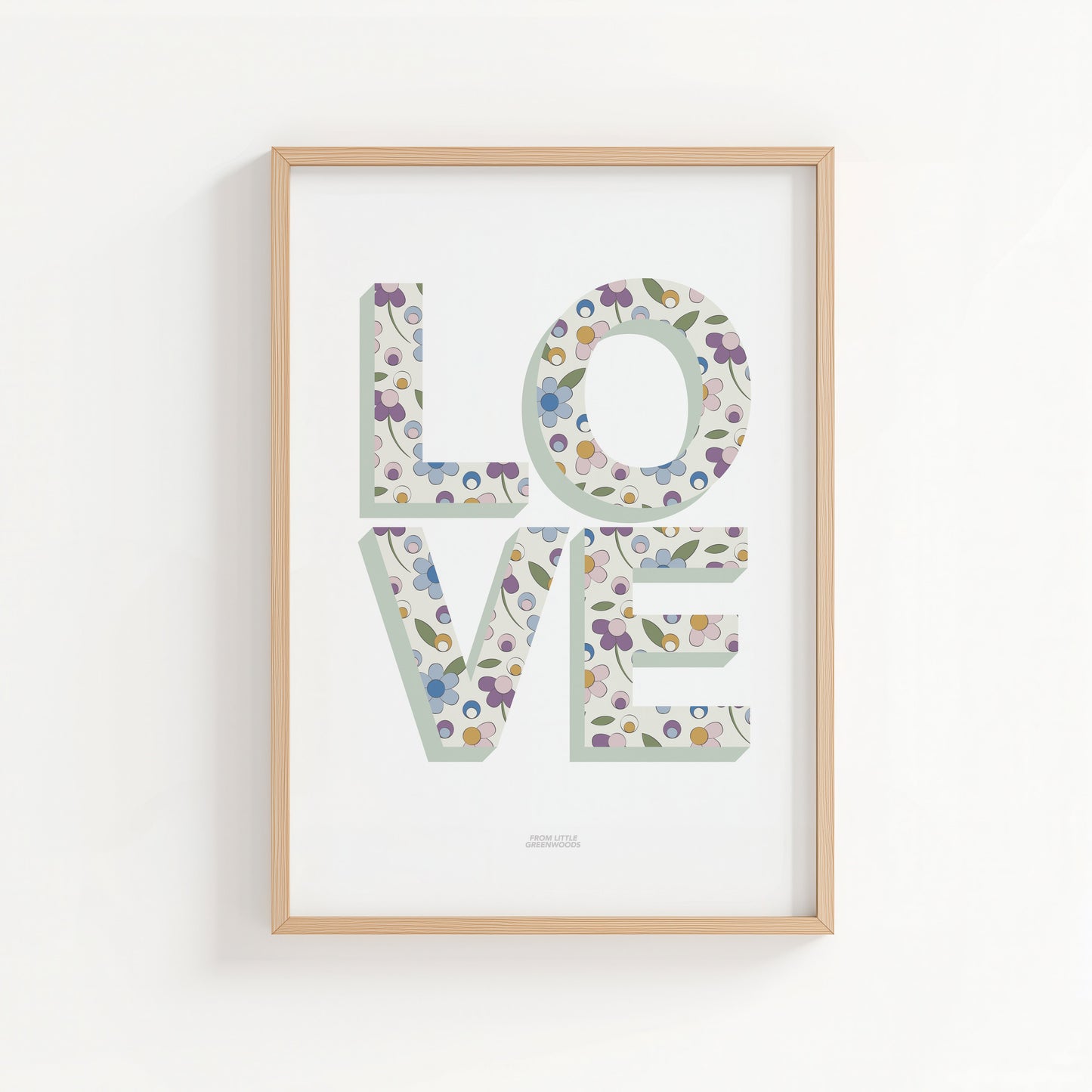 Mint Green Ditsy Flower Love Word Print