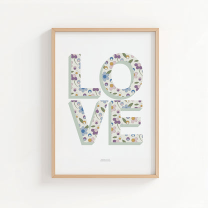 Mint Green Ditsy Flower Love Word Print