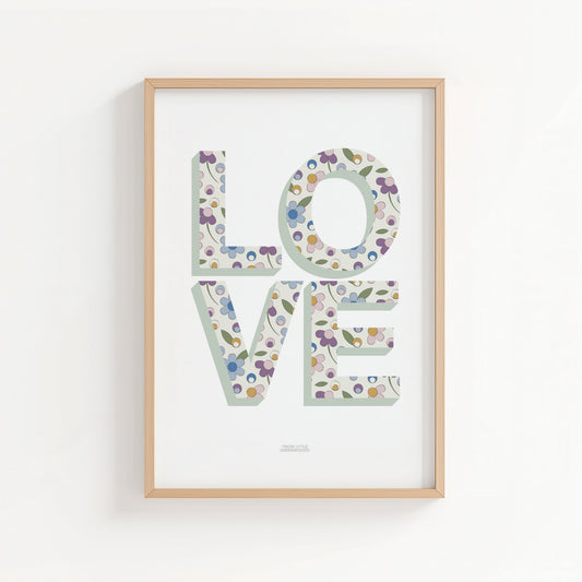 Mint Green Ditsy Flower Love Word Print