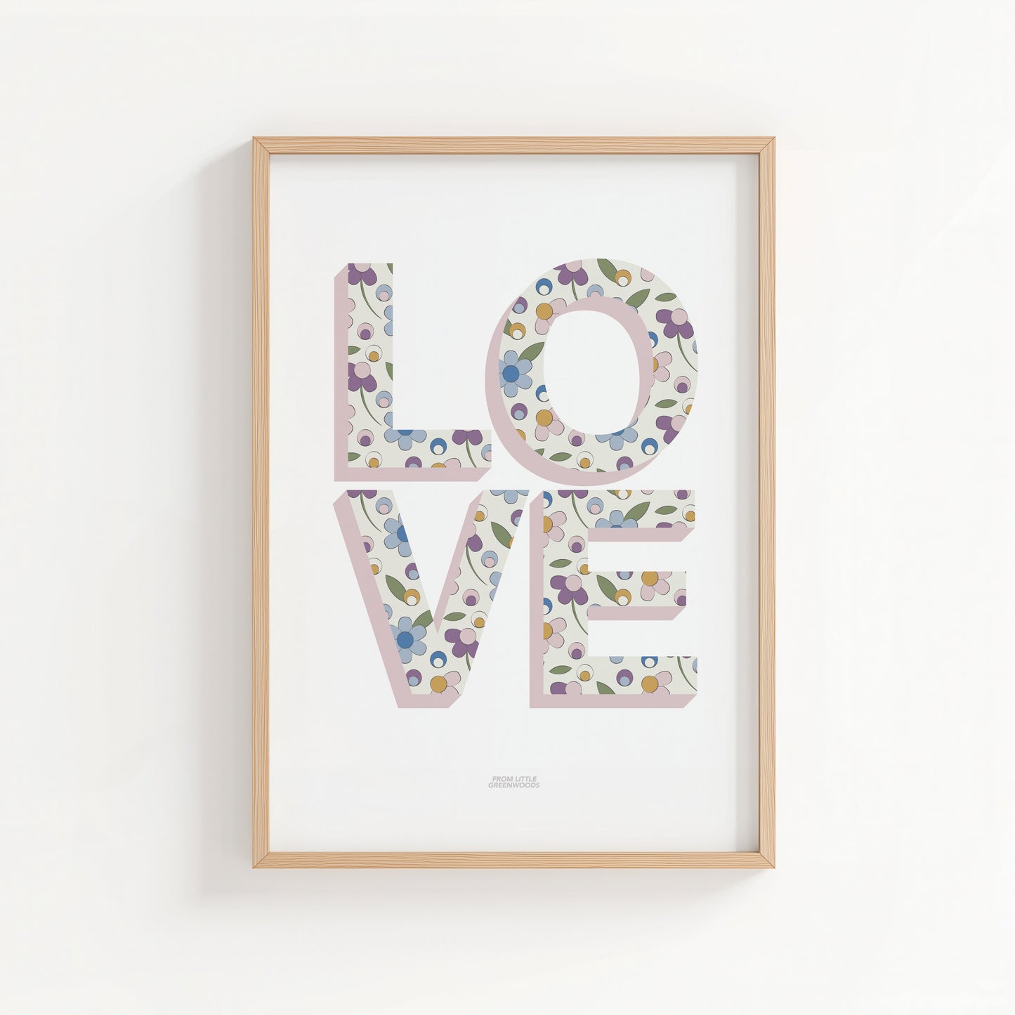 Pink Ditsy Flower Love Word Print