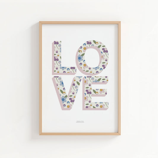 Pink Ditsy Flower Love Word Print