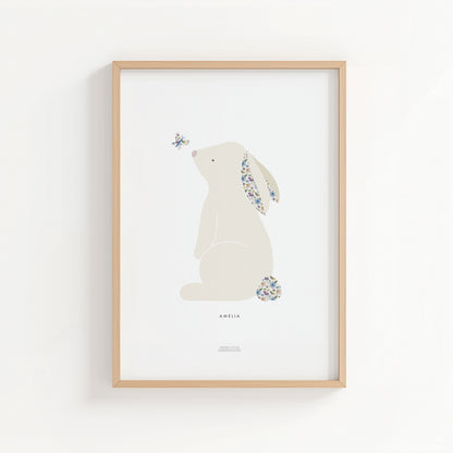 Blue Ditsy Flower Bunny Print