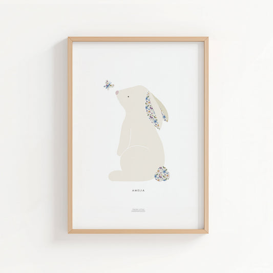 Blue Ditsy Flower Bunny Print