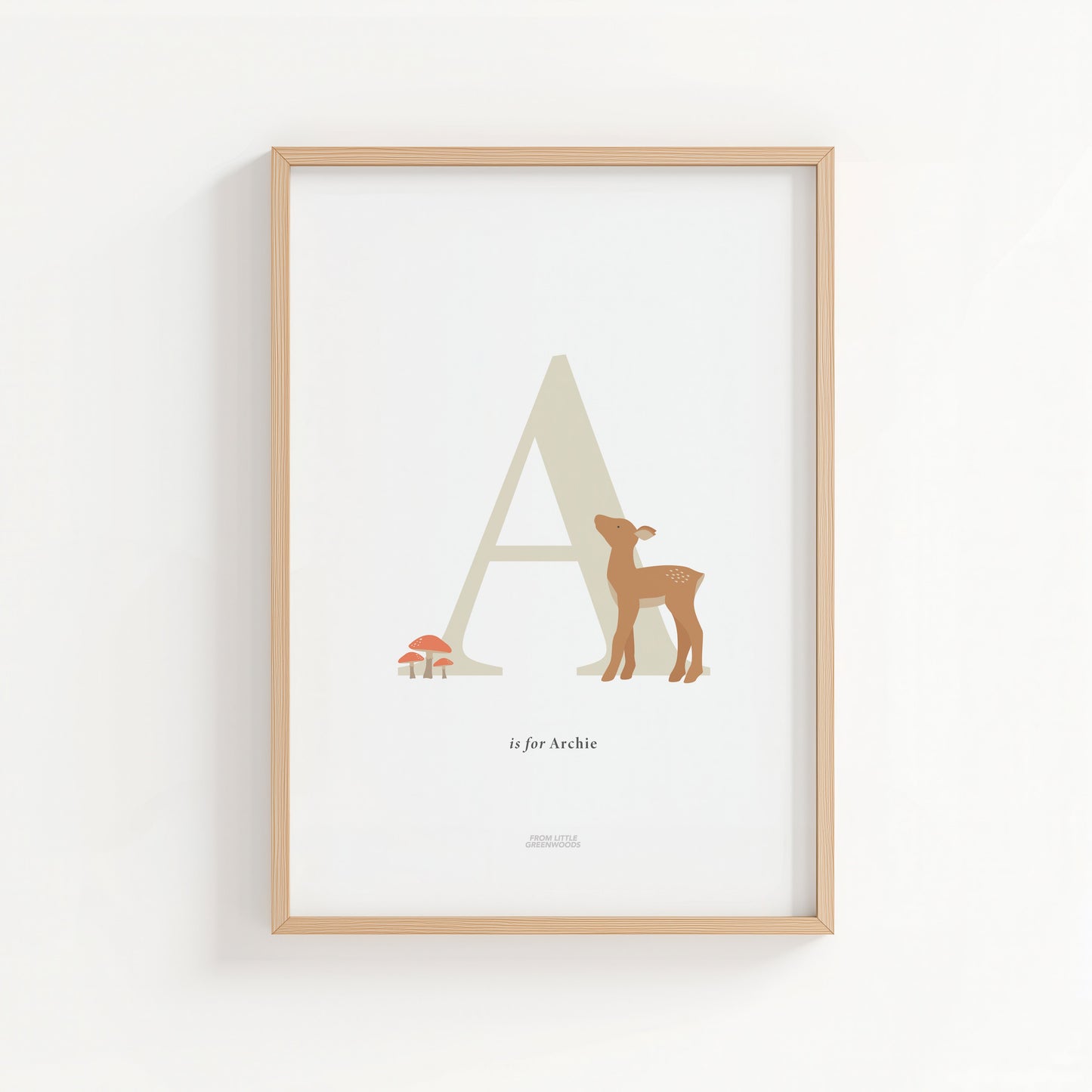 Personalised Woodland Deer Initial Print - Oatmeal