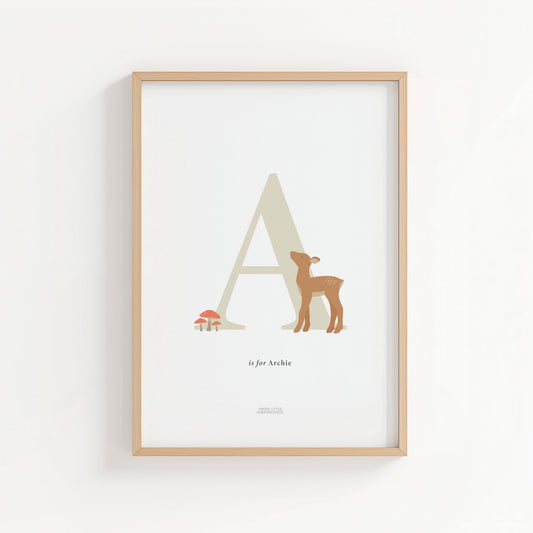 Personalised Woodland Deer Initial Print - Oatmeal