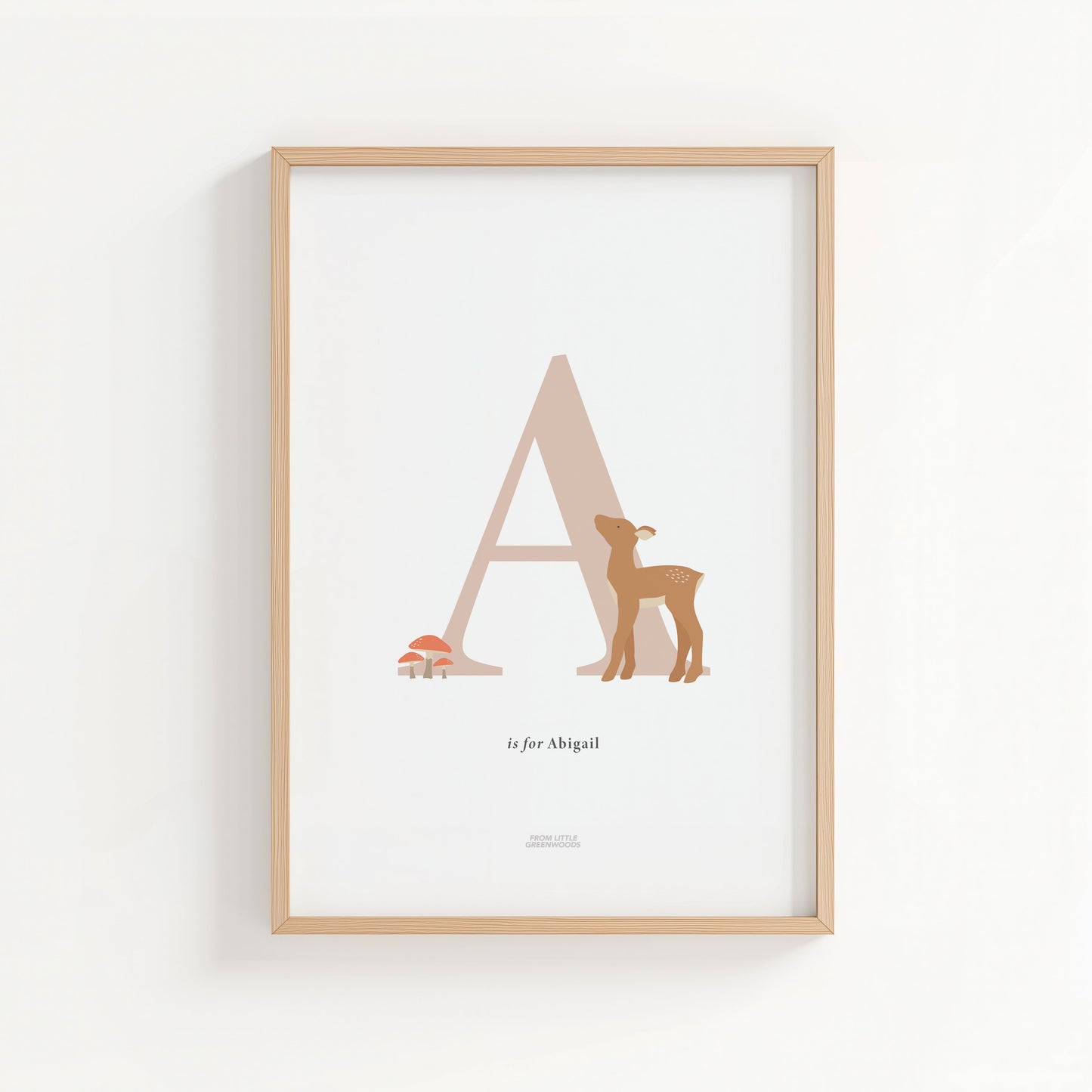 Personalised Woodland Deer Initial Print - Pink