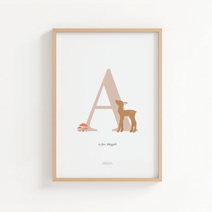 Personalised Woodland Deer Initial Print - Pink