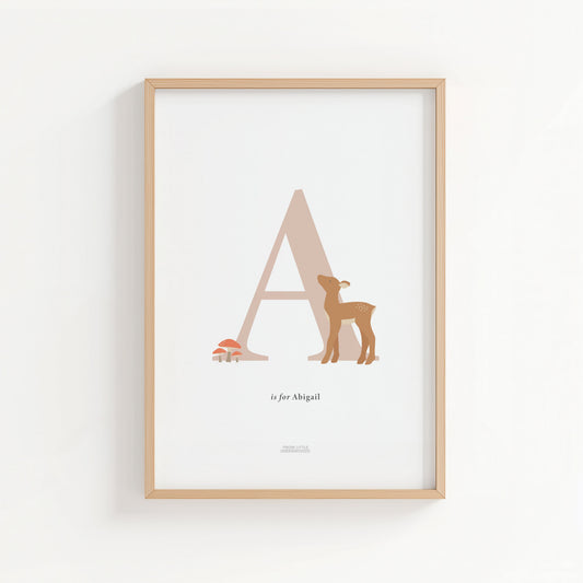Personalised Woodland Deer Initial Print - Pink