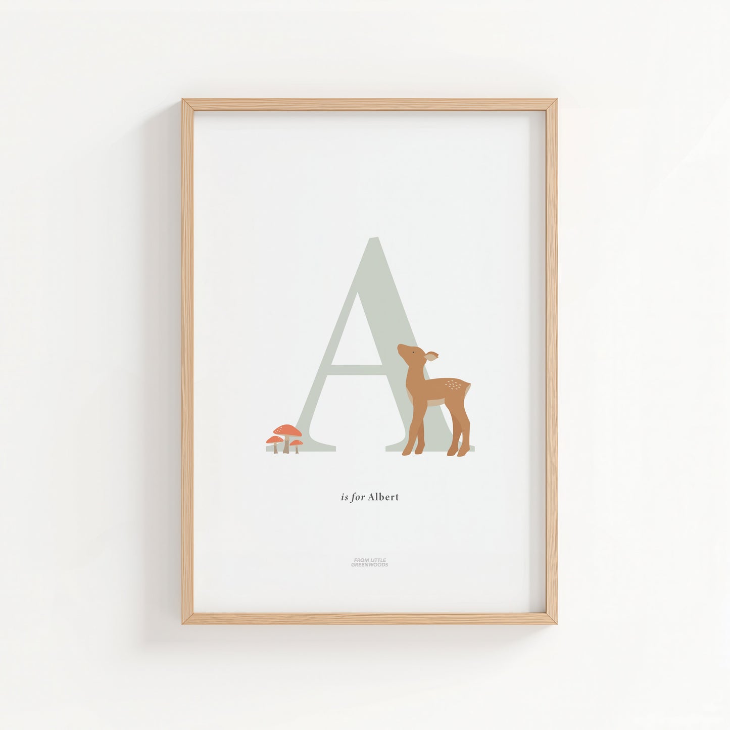 Personalised Woodland Deer Initial Print - Sage Green