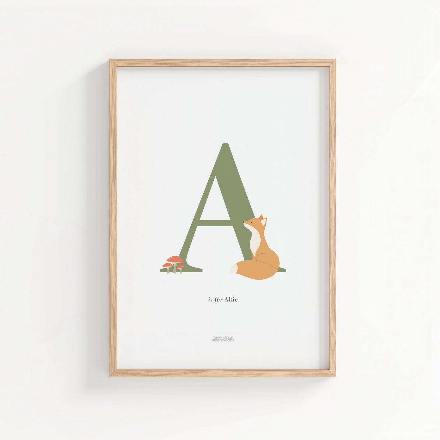 Personalised Woodland Fox Initial Print - Green