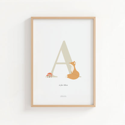 Personalised Woodland Fox Initial Print - Oatmeal