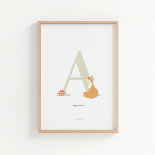 Personalised Woodland Fox Initial Print - Oatmeal