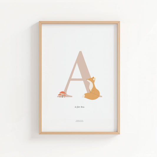 Personalised Woodland Fox Initial Print - Pink