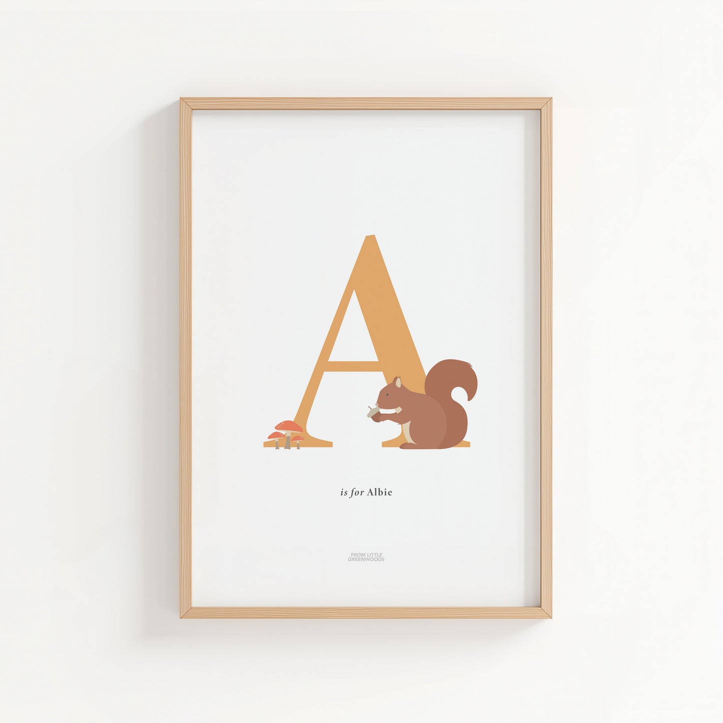 Personalised Woodland Squirrel Initial Print - Orange