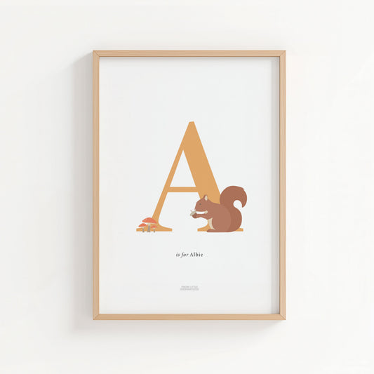 Personalised Woodland Squirrel Initial Print - Orange