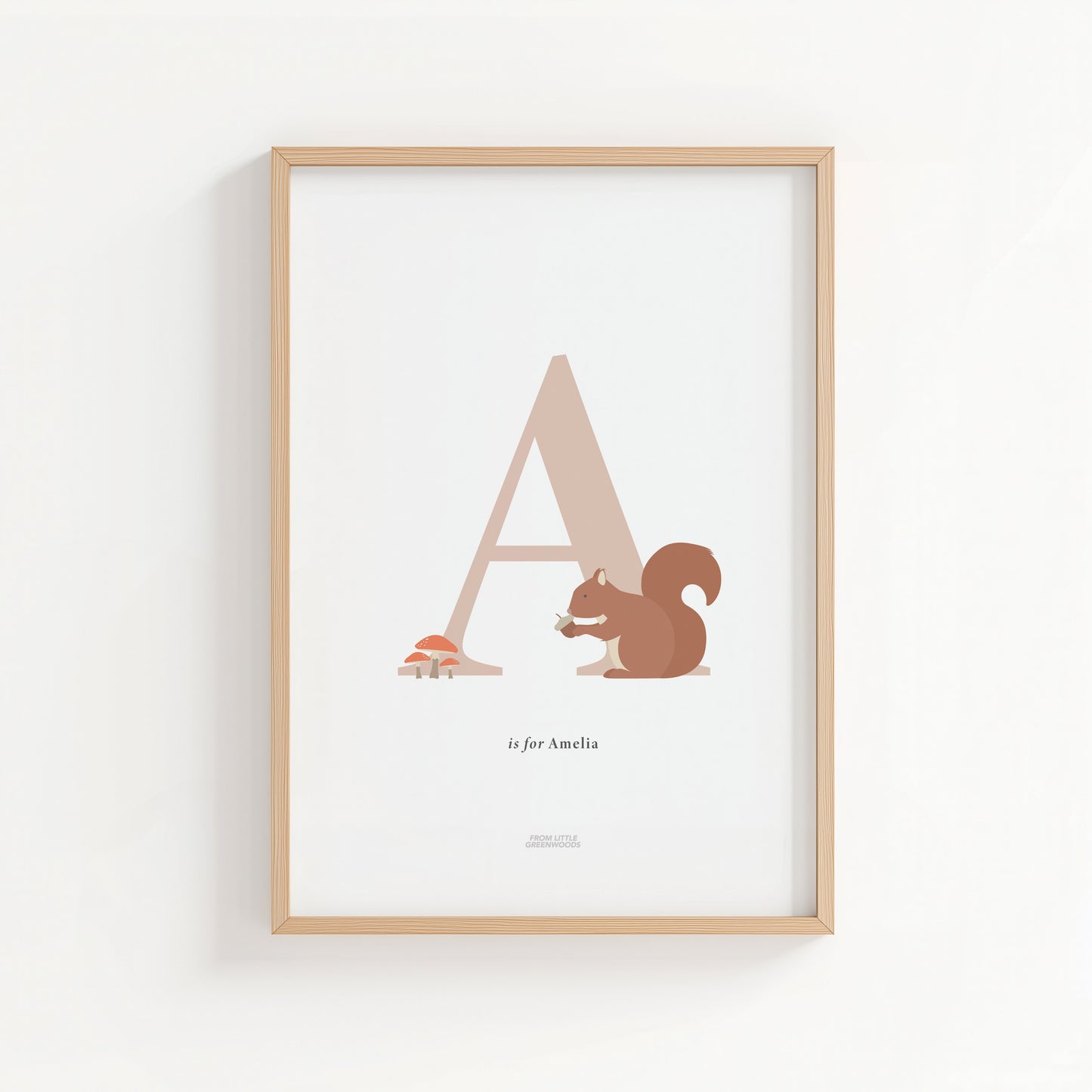 Personalised Woodland Squirrel Initial Print - Pink