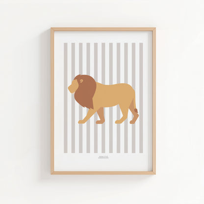 Children's Striped Lion Print - Grey