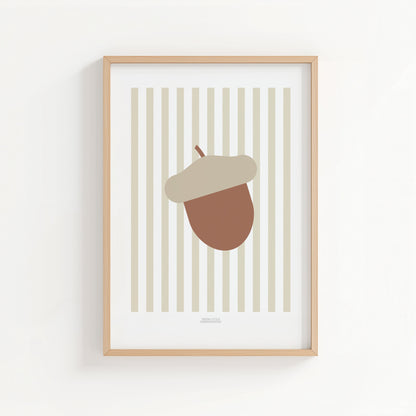 Children's Woodland Acorn Print - Oatmeal Stripes