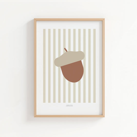 Children's Woodland Acorn Print - Oatmeal Stripes