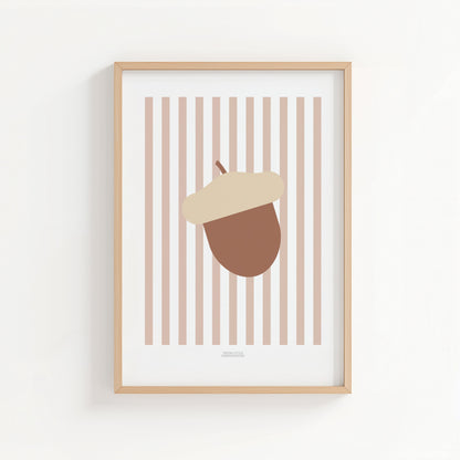 Children's Woodland Acorn Print - Pink Stripes