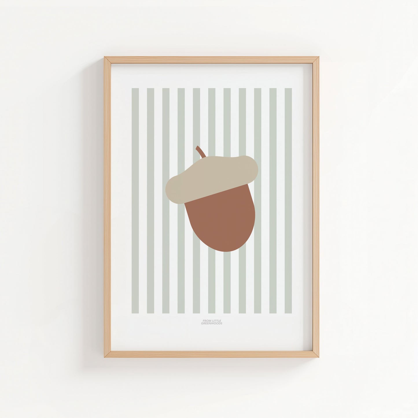Children's Woodland Acorn Print - Sage Green Stripes