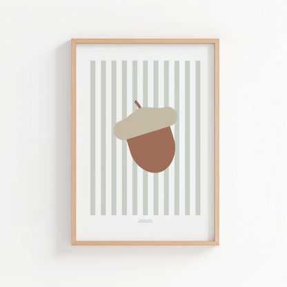 Children's Woodland Acorn Print - Sage Green Stripes