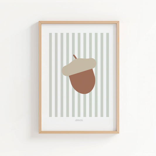 Children's Woodland Acorn Print - Sage Green Stripes