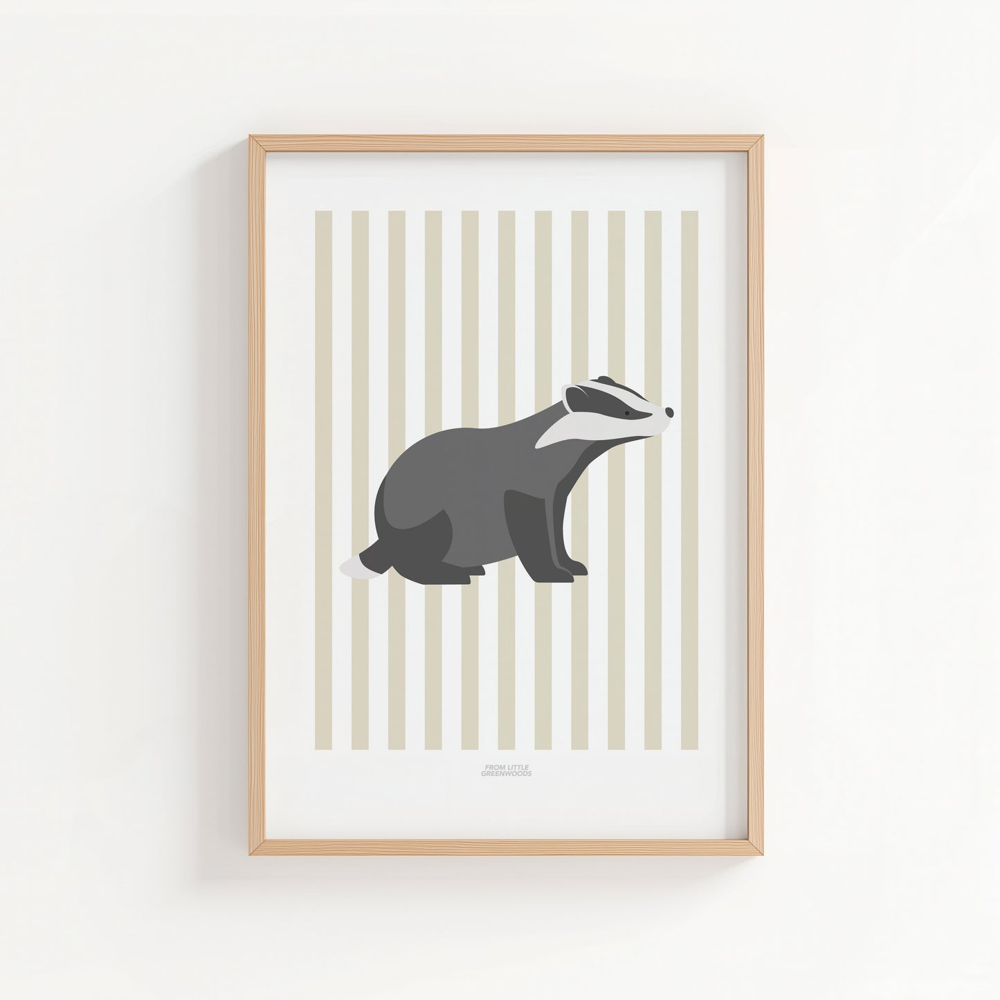 Children's Woodland Badger Print - Oatmeal Stripes