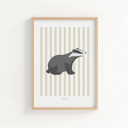 Children's Woodland Badger Print - Oatmeal Stripes