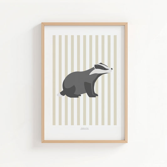 Children's Woodland Badger Print - Oatmeal Stripes