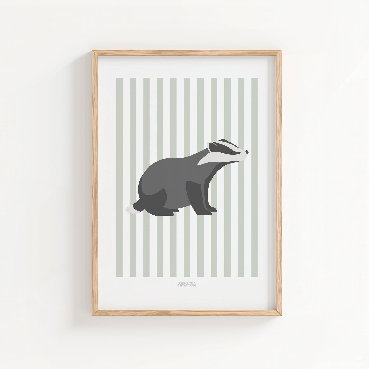 Children's Woodland Badger Print - Sage Green Stripes
