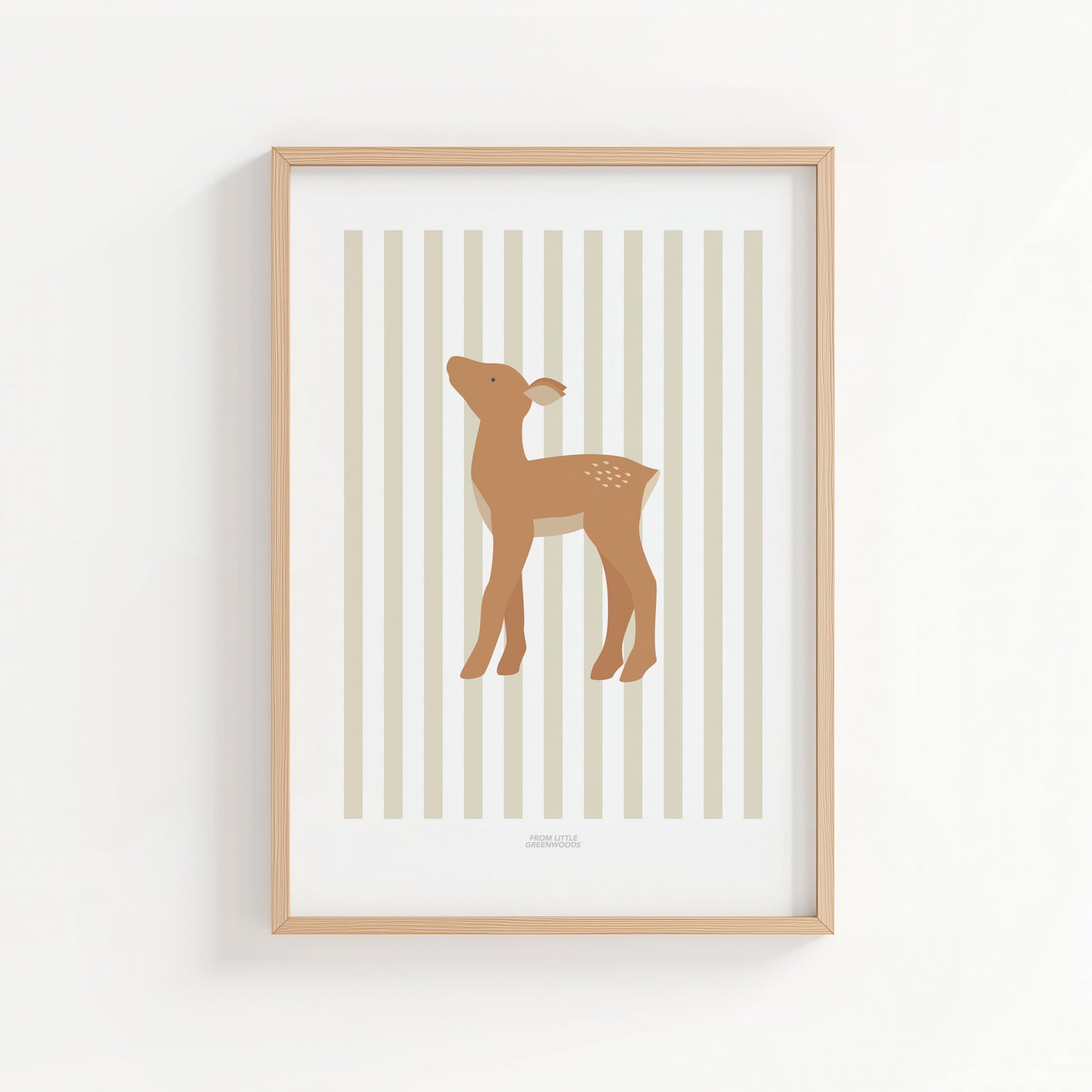 Children's Woodland Deer Print - Oatmeal Stripes