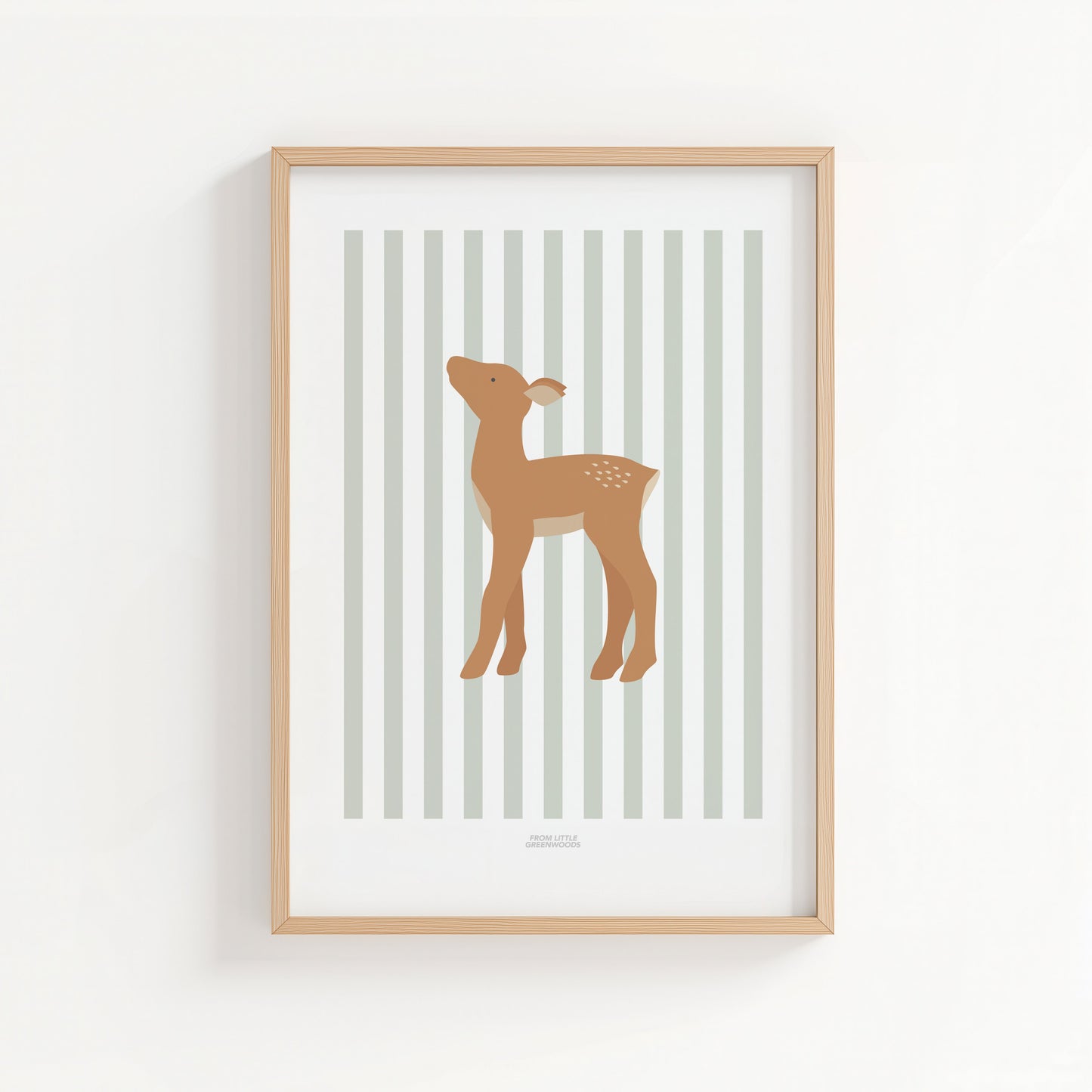Children's Woodland Deer Print - Sage Green Stripes