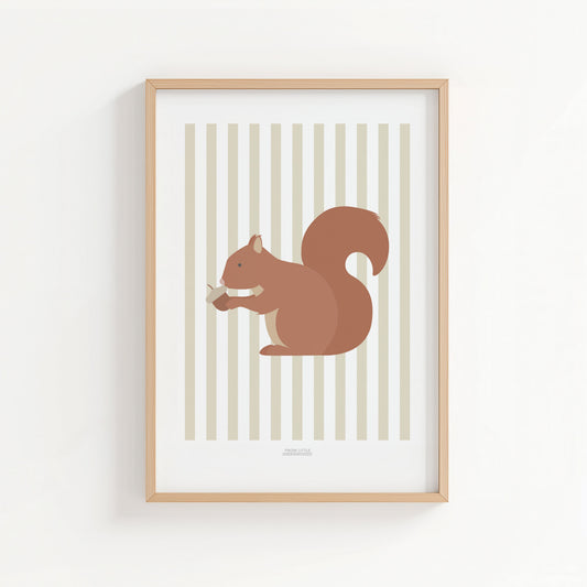 Children's Woodland Squirrel Print - Oatmeal Stripes