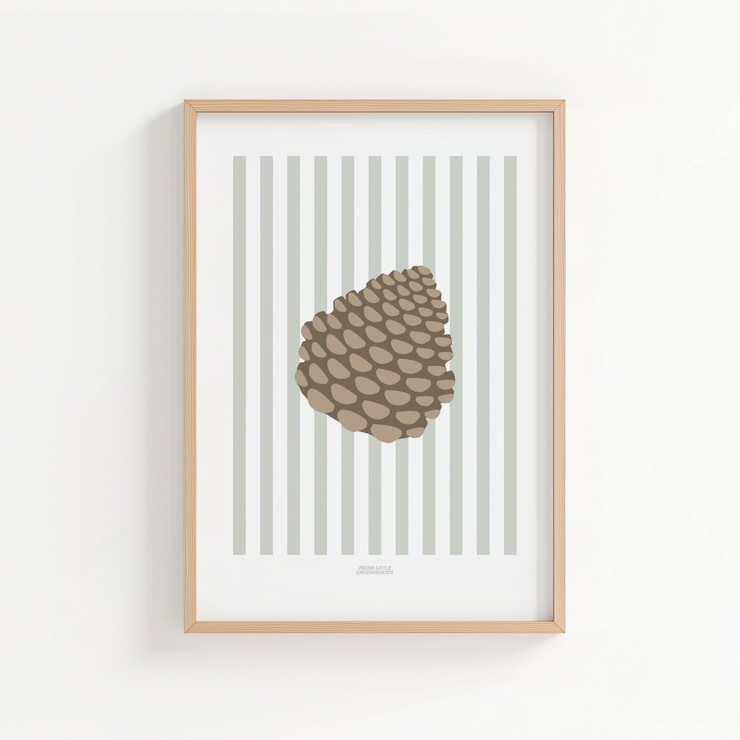 Children's Woodland Pinecone Print - Sage Green Stripes