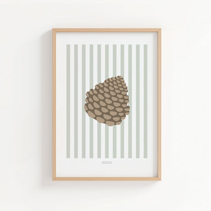 Children's Woodland Pinecone Print - Sage Green Stripes