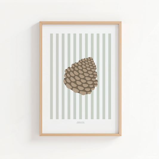Children's Woodland Pinecone Print - Sage Green Stripes