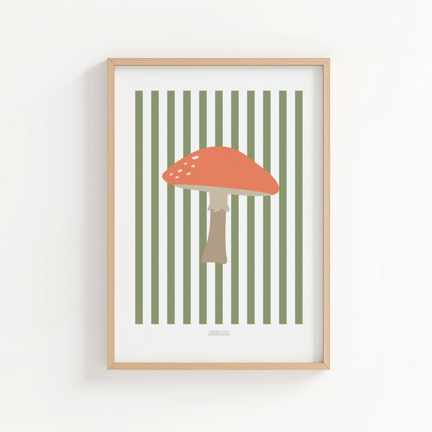 Children's Woodland Toadstool Print - Green Stripes