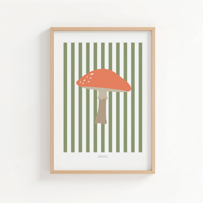 Children's Woodland Toadstool Print - Green Stripes