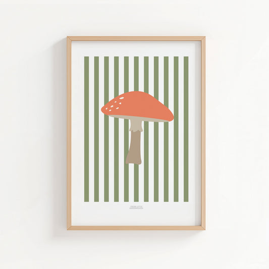 Children's Woodland Toadstool Print - Green Stripes