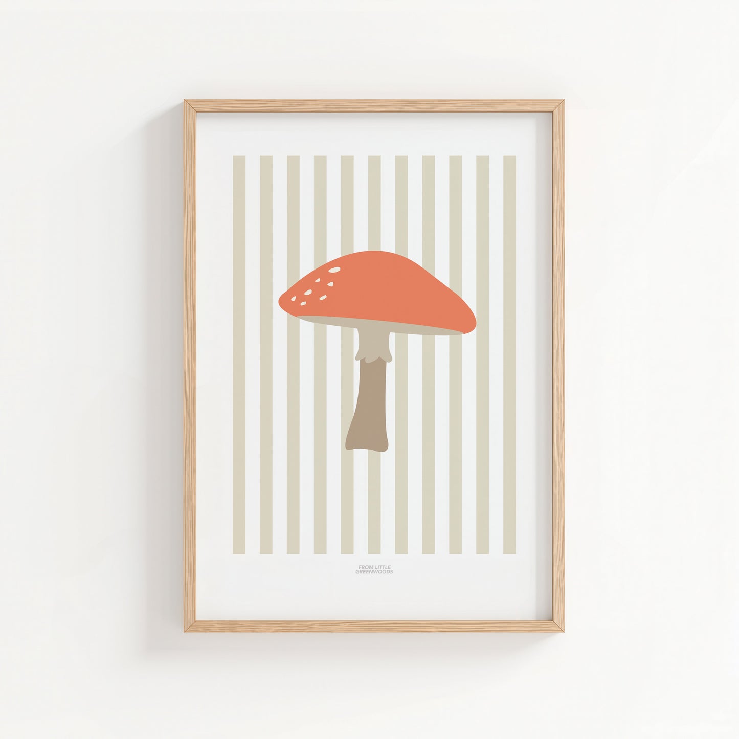 Children's Woodland Toadstool Print - Oatmeal Stripes