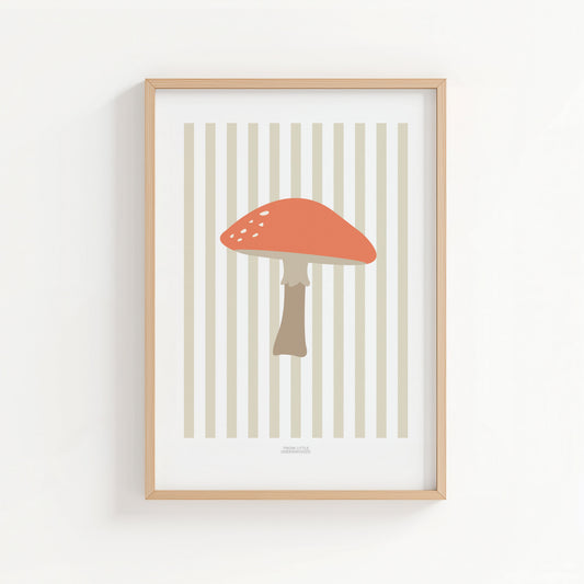 Children's Woodland Toadstool Print - Oatmeal Stripes