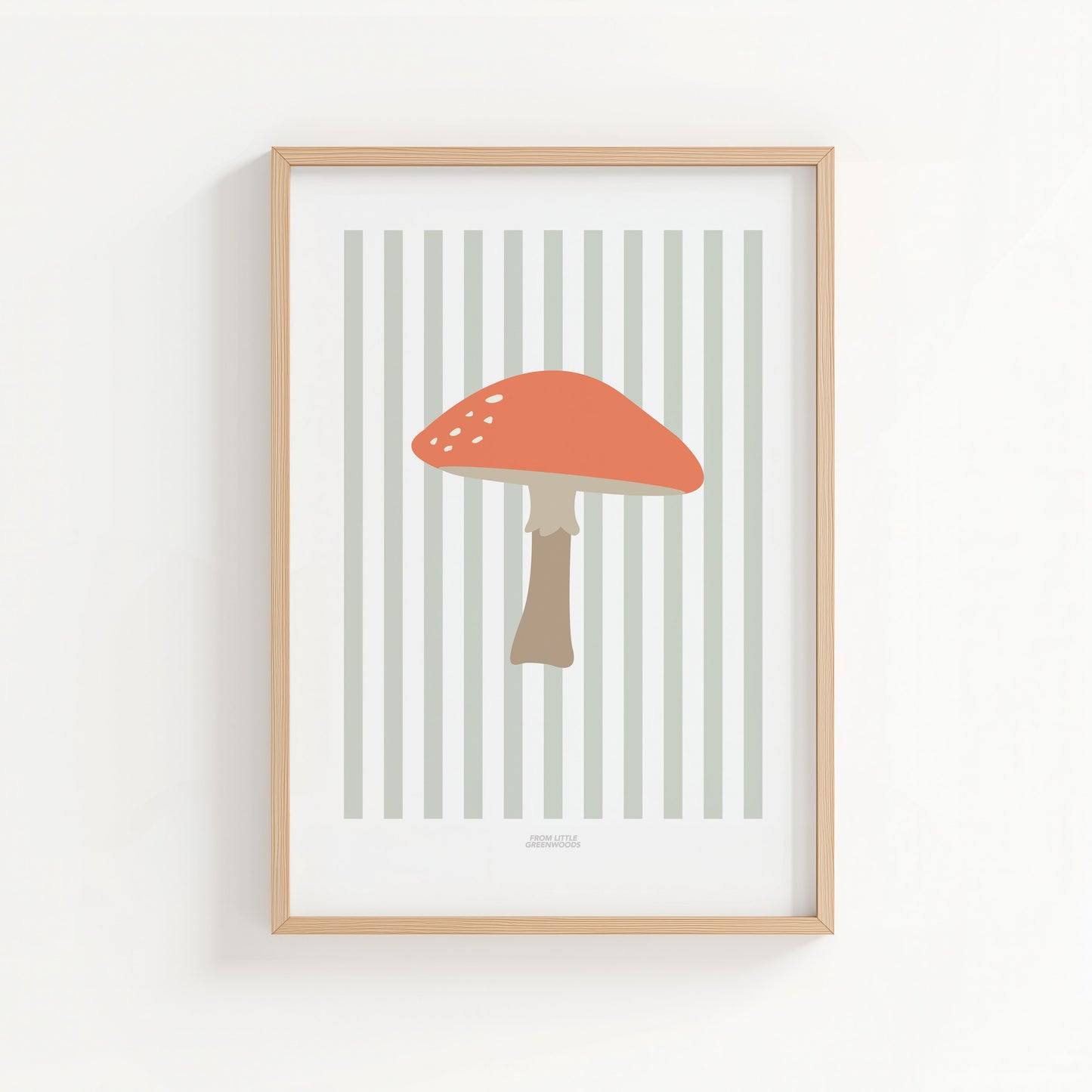 Children's Woodland Toadstool Print - Sage Green Stripes