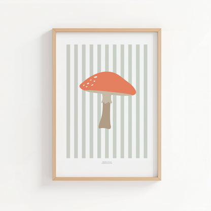 Children's Woodland Toadstool Print - Sage Green Stripes