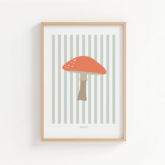 Children's Woodland Toadstool Print - Sage Green Stripes